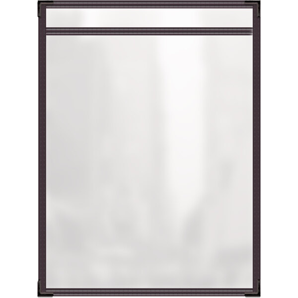A white rectangular board with a black border displaying a menu cover.