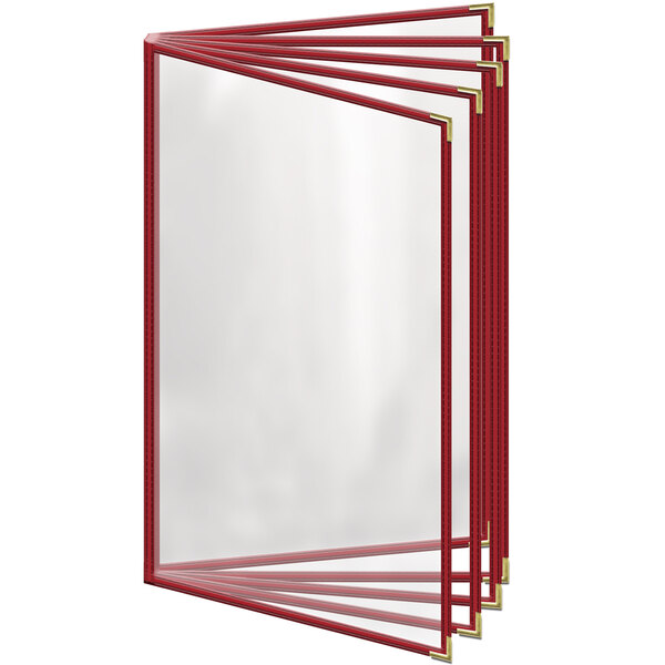 A red menu cover with 10 clear views.
