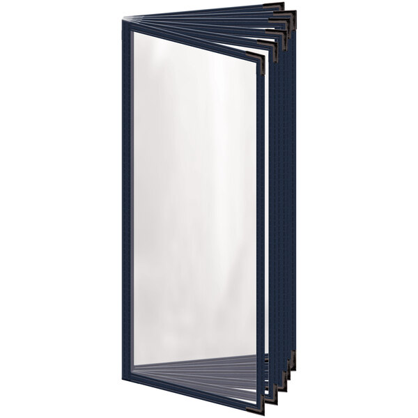 A blue H. Risch, Inc. menu cover with black smooth corners and a gloss finish.