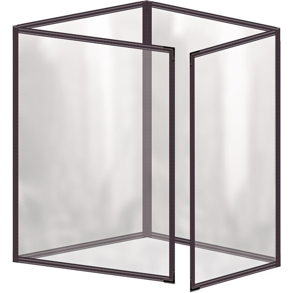 A brown vinyl menu cover with black smooth corners and a gloss finish with 8 panels.