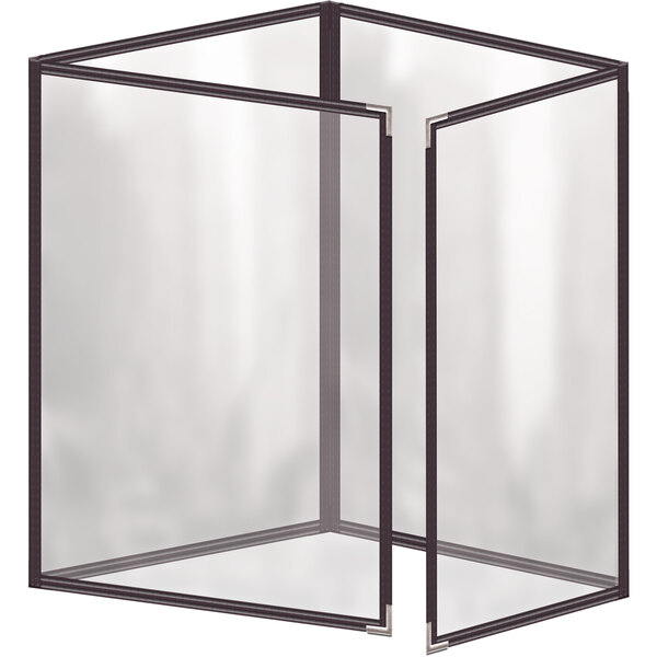 A brown H. Risch, Inc. vinyl menu cover with a black border and silver corners.