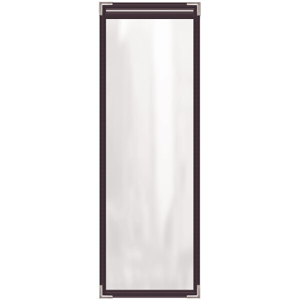 A white rectangular menu cover with black smooth corners and a black border.