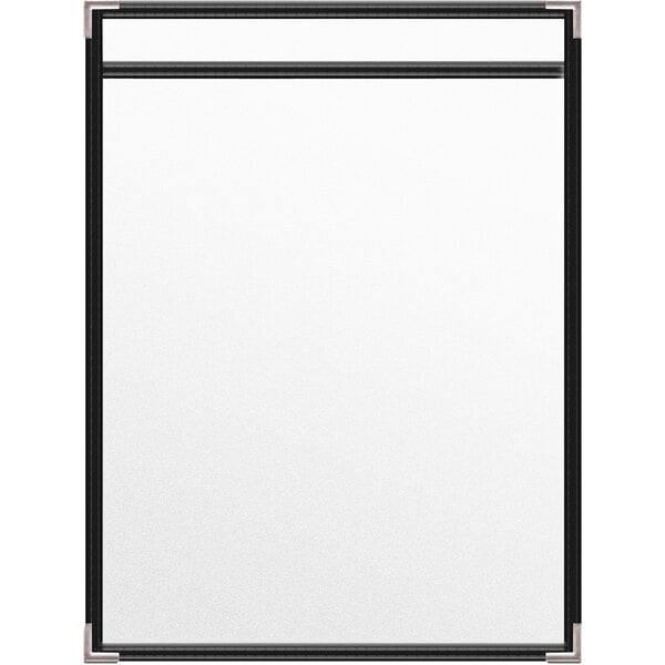 A white board with black corners.