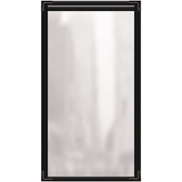 A black rectangular vinyl menu cover with black smooth corners and a gloss finish.