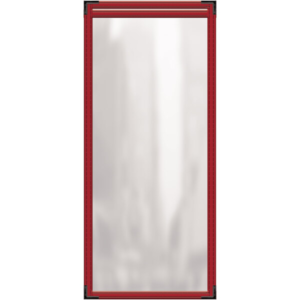 A rectangular red menu cover with black corners.