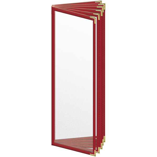A red rectangular object with gold trim.