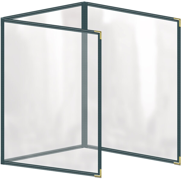 A white rectangular menu cover with a gold border and gold smooth corners.