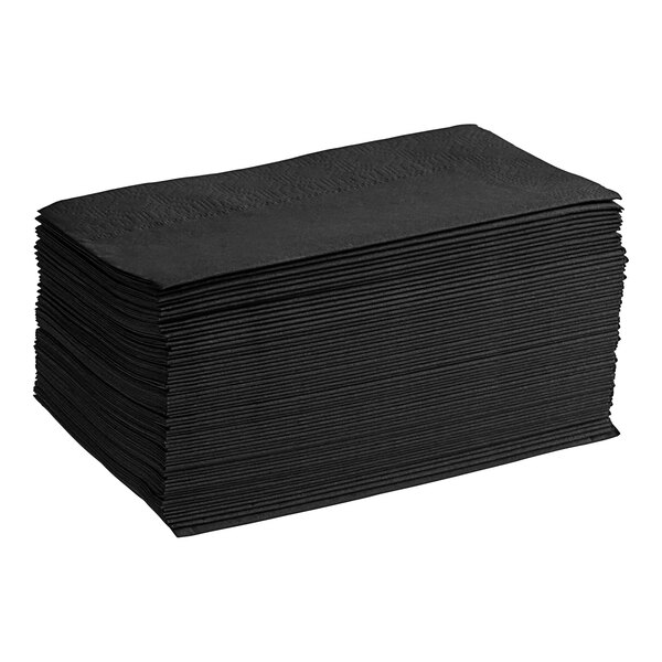 A stack of Hoffmaster black paper napkins.
