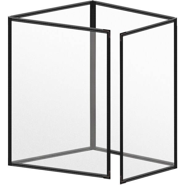 A black rectangular H. Risch, Inc. vinyl menu cover with black smooth corners and a matte finish with 8 clear views.