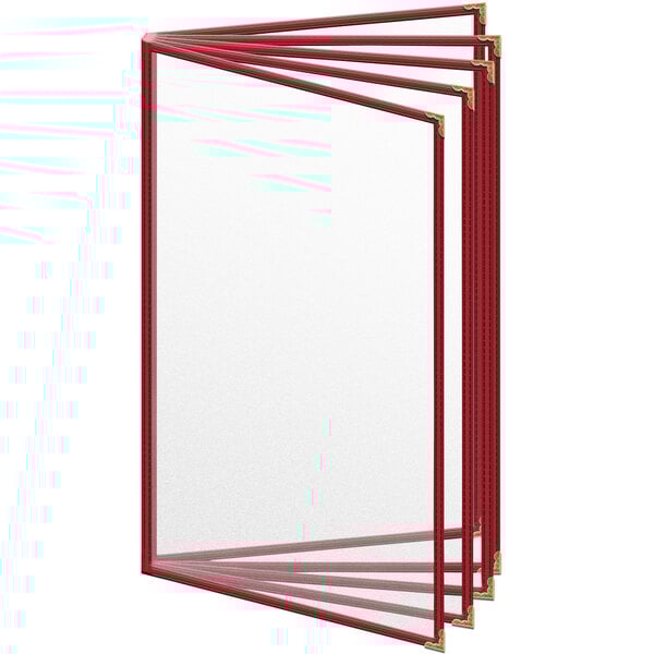 A red H. Risch, Inc. vinyl menu cover with gold corners and a matte finish with 10 views.