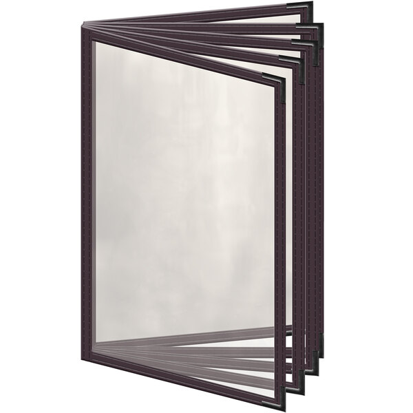 A stack of three brown vinyl menu covers with black smooth corners and gloss finish.