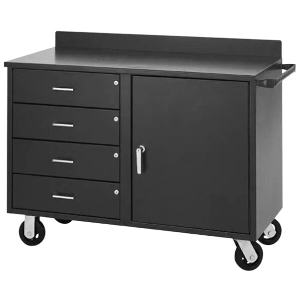 A black metal Valley Craft workbench cabinet with drawers.