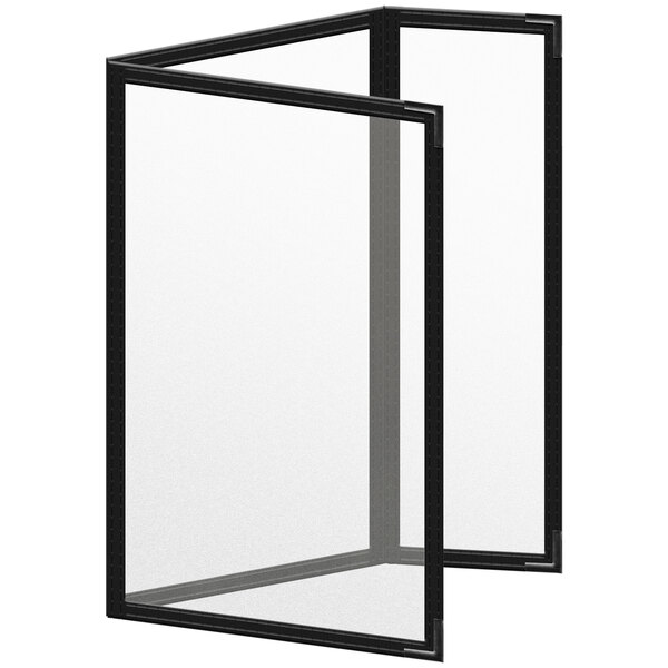 A black rectangular menu cover with black smooth corners and a matte finish with a black border and white interior.