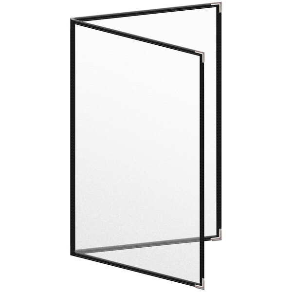 A white rectangular menu cover with black edges.