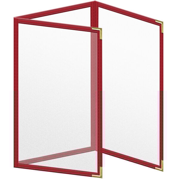 A white rectangular object with a red frame and gold corners.