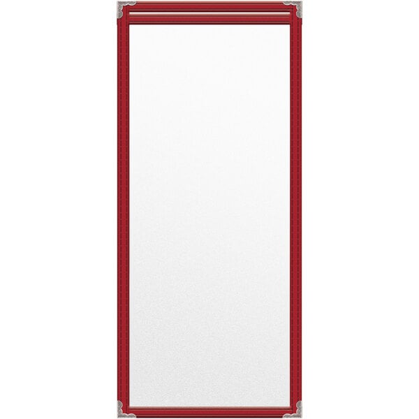 A white rectangular object with red trim.