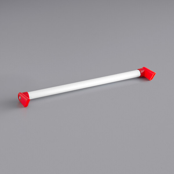 A white and red plastic tube with a red handle.