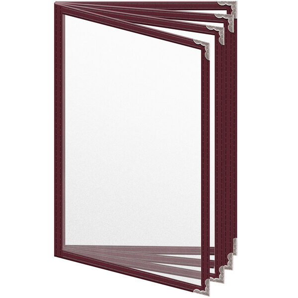 Three maroon H. Risch, Inc. TEDD menu covers with silver corners on a white background.