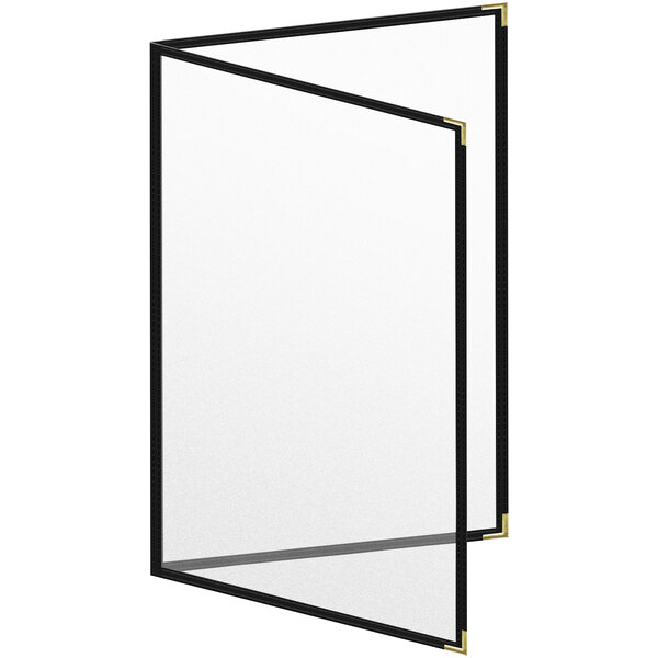A white rectangular menu cover with a black border.