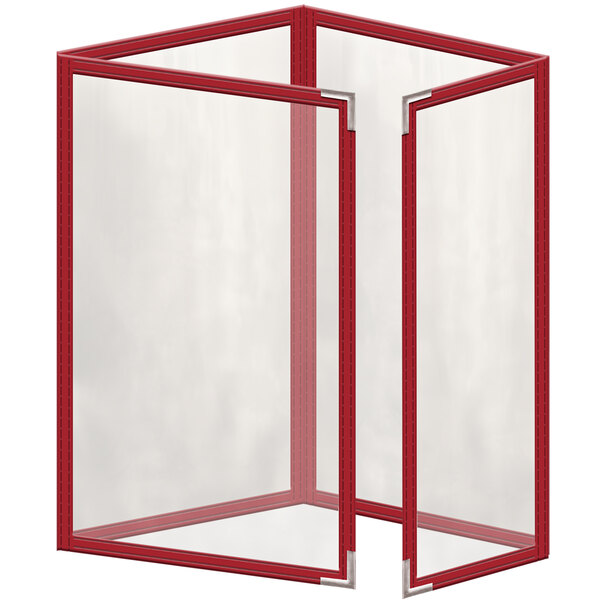 A red rectangular menu cover with silver smooth corners and a gloss finish.
