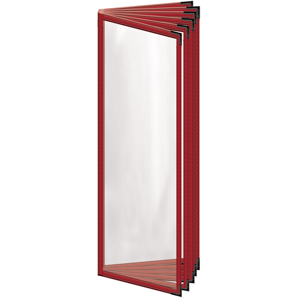 A red rectangular vinyl menu cover with black smooth corners and a gloss finish.
