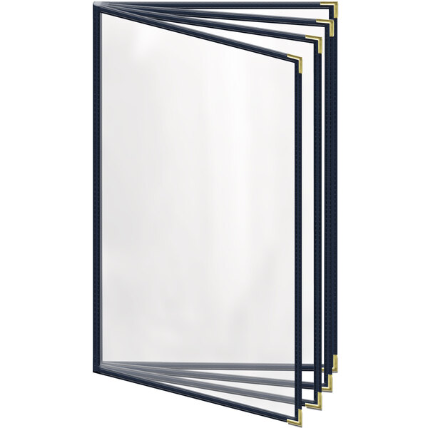 A group of H. Risch, Inc. blue menu covers with gold corners on a white background.