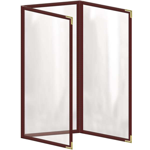 A maroon H. Risch menu cover with gold smooth corners.