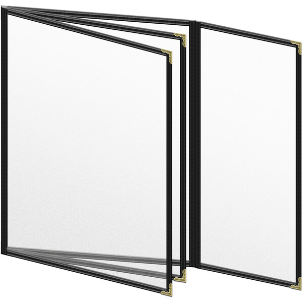 A black H. Risch, Inc. menu cover with gold corners and a white background.