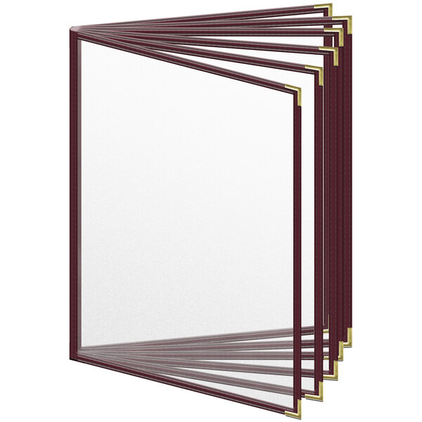 A stack of maroon H. Risch, Inc. menu covers with gold corners.