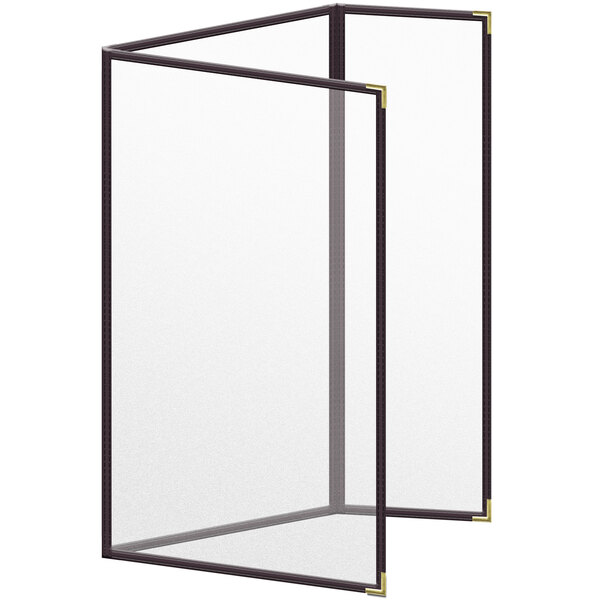 A white rectangular menu cover with a black border.