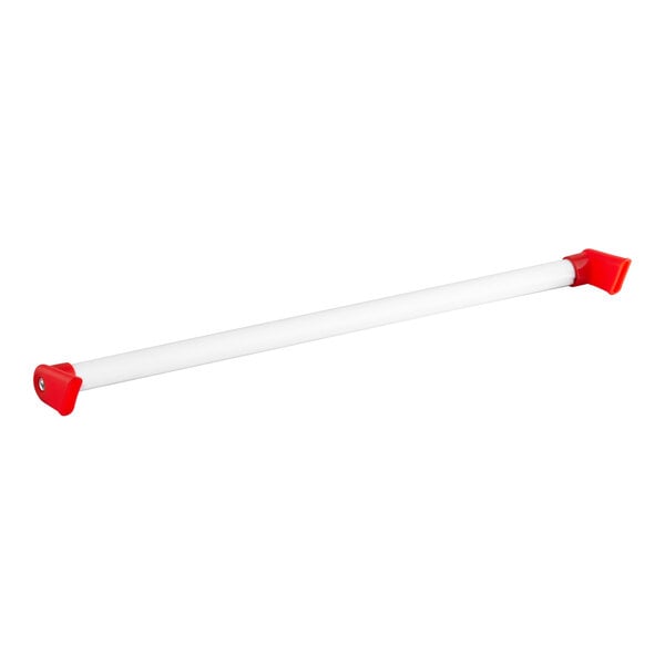 A white handle with red end caps designed for 6.3 cu. ft. shopping carts.