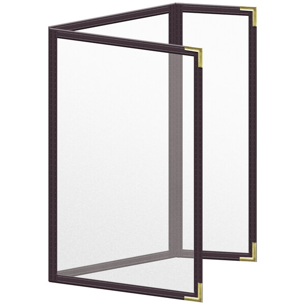 A H. Risch brown menu cover with gold corners and black frame.