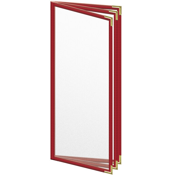 A red rectangular H. Risch, Inc. menu cover with gold corners.
