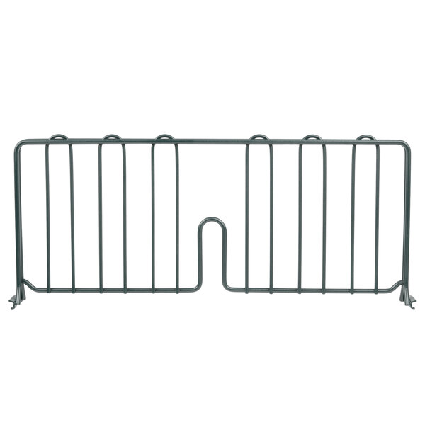 A Metro smoked glass wire shelf divider with a metal rack and a white background.