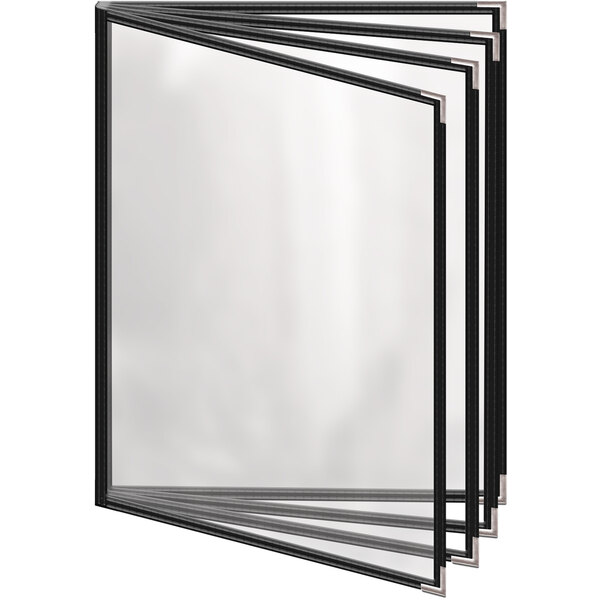 A stack of black H. Risch, Inc. TEDD menu covers with silver corners on a white background.