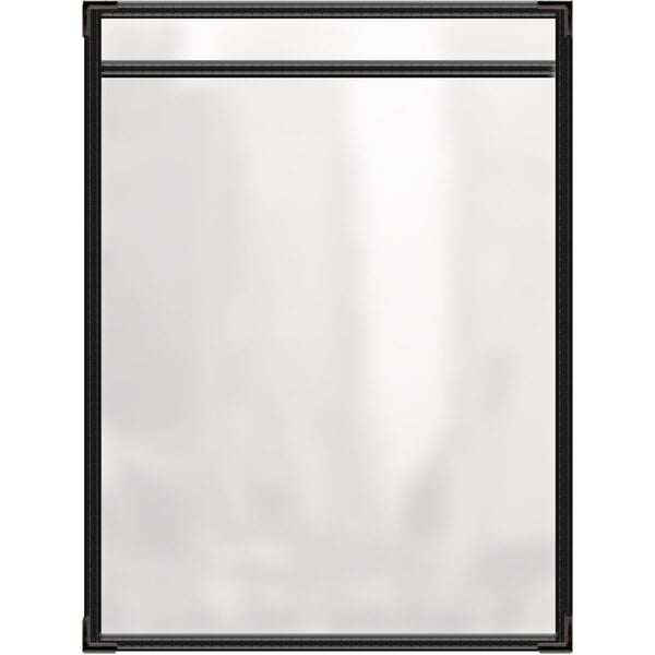 A white rectangular menu cover with black smooth corners and a gloss finish.