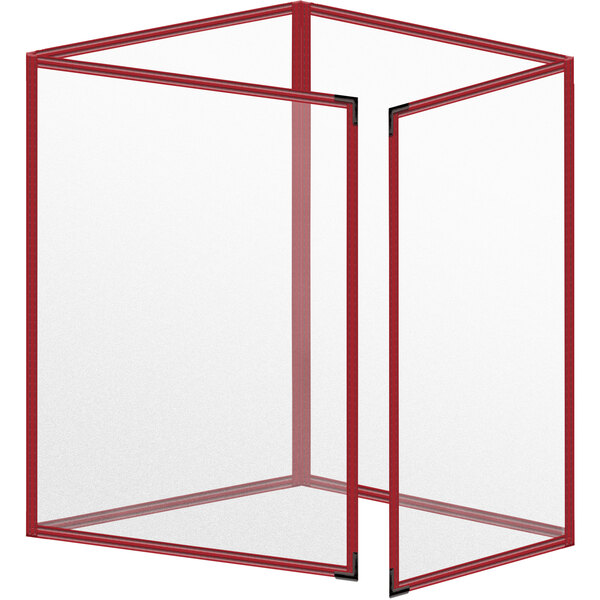 A transparent box with a red rectangular frame holding menu pages.
