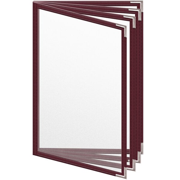 Three maroon H. Risch, Inc. menu covers with silver corners and matte finish.