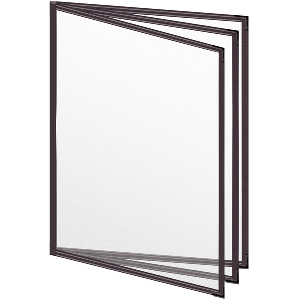 A white board with black corners and black rods with a window display showing six pages.