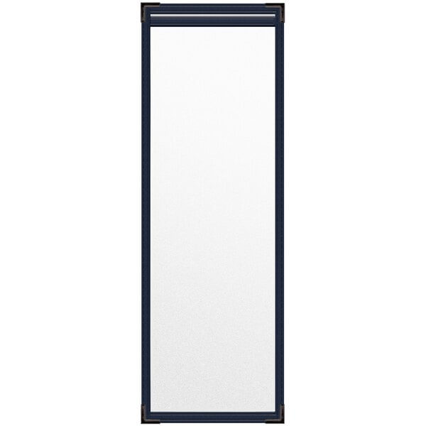 A rectangular white board with a black frame.