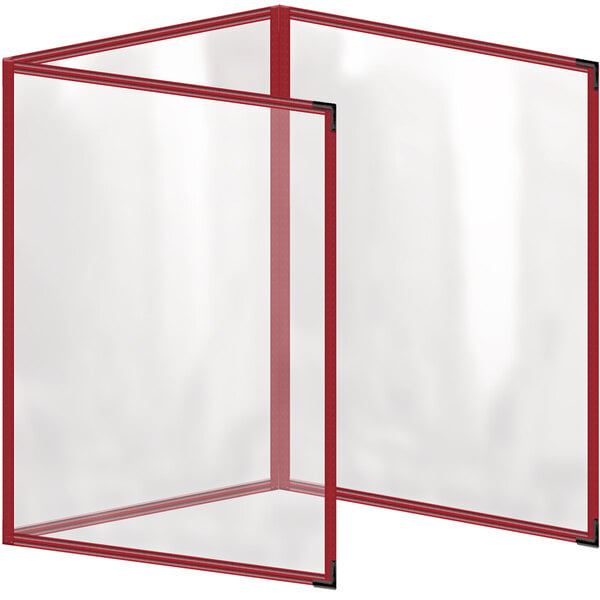 A transparent menu cover with red corner and a white rectangular frame.