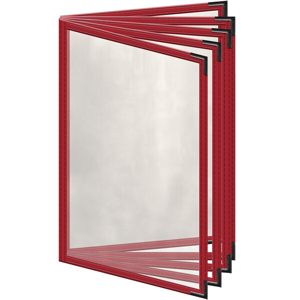 A red rectangular H. Risch, Inc. menu cover with black smooth corners and a gloss finish with 10 clear views.