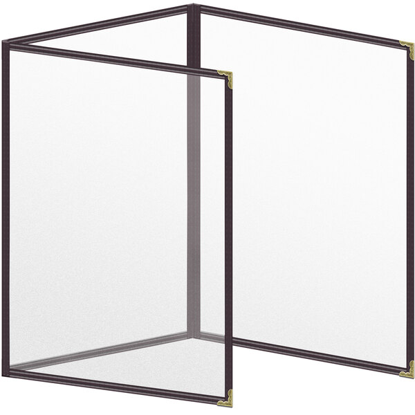 A H. Risch TET brown vinyl menu cover with gold corners on a black and white screen.