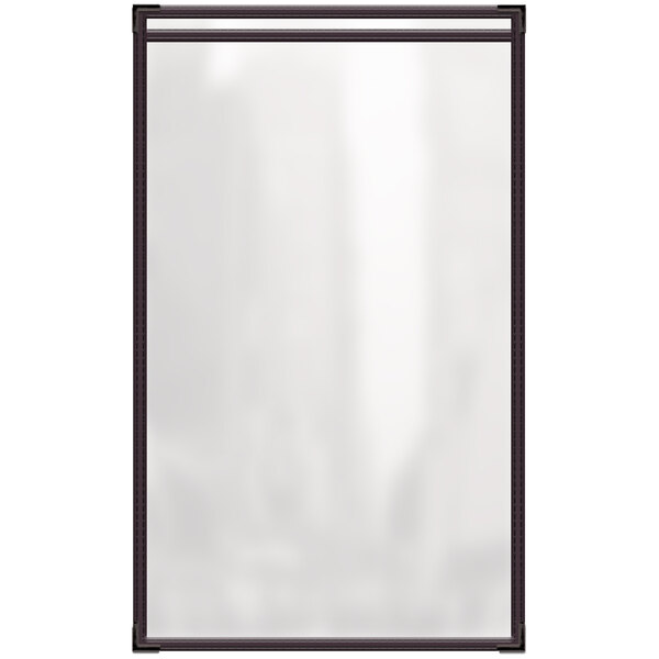 A brown H. Risch, Inc. TES Deluxe vinyl menu cover with black smooth corners and a black rectangular frame.