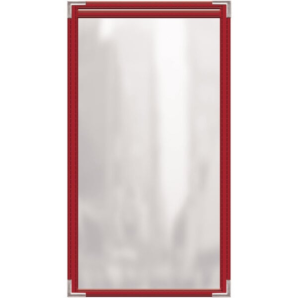A red rectangle with silver corners.