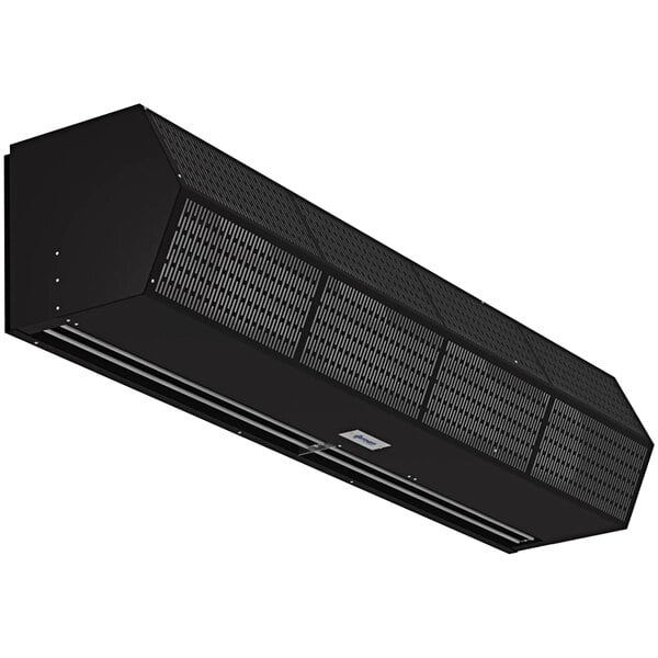 A black rectangular Berner Air Curtain with holes.