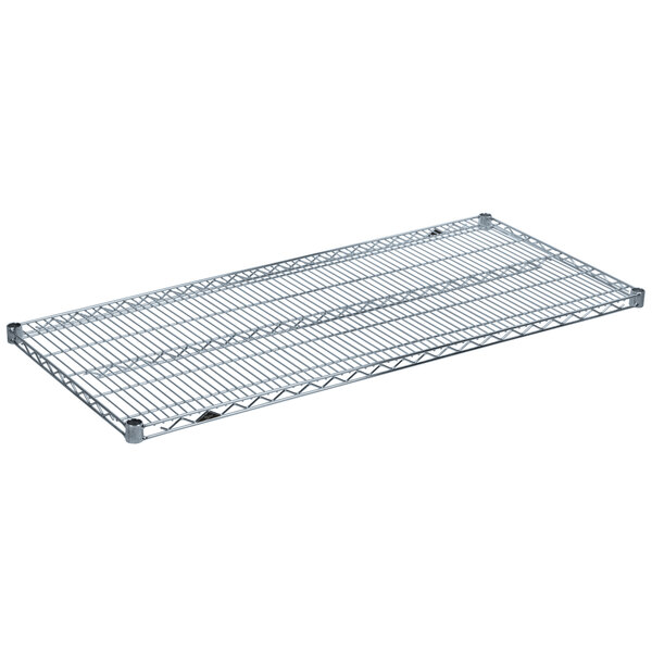 A close-up of a Metro Super Erecta Brite wire shelf on a white background.