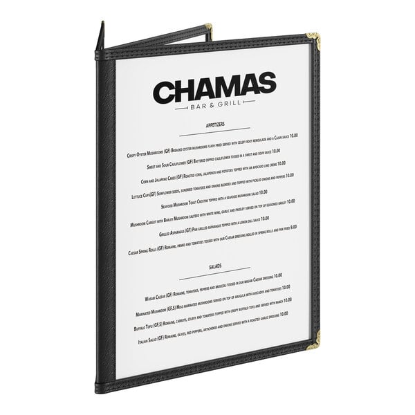 Choice 8 1/2" x 11" Black 6-View Three Pocket Menu Cover