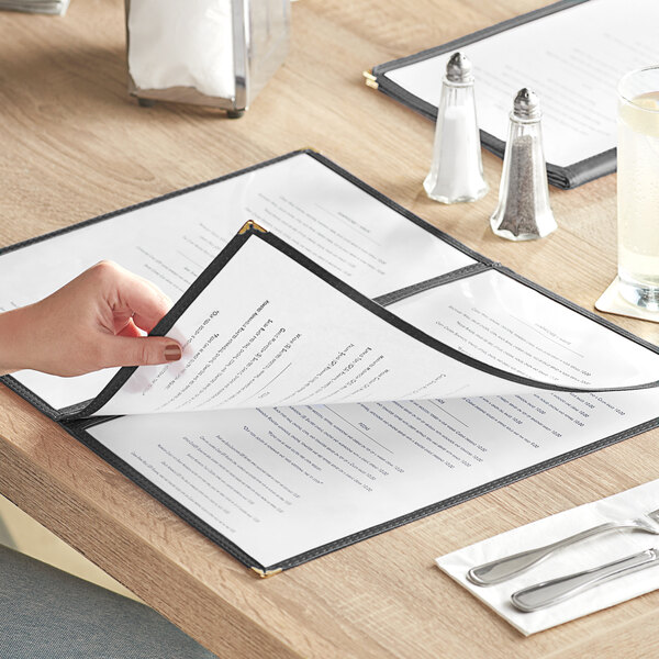 30 Pack Triple Fold Menu Covers - 3 Page 6 View Restaurant Menu Holders With Gold Corners, Fits 8.5x11 Paper