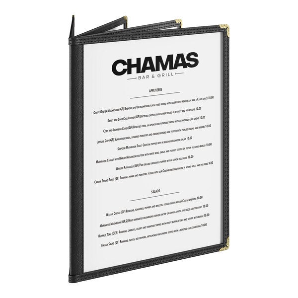 Choice 8 1/2" x 11" Black 8-View Four Pocket Menu Cover